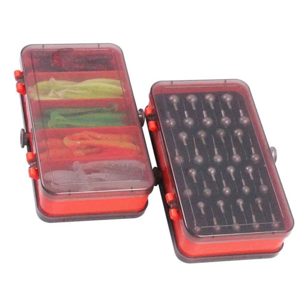 Fishing Lure Soft Plastic - Tragbare Doppelseitige Geteilte Köderbox, Crank-Jigkopf-Haken-Set, Angelköder,